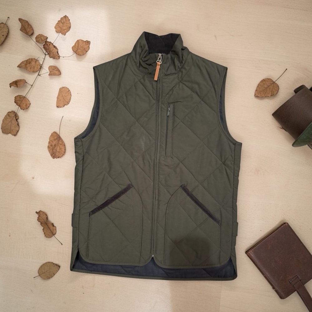 J. Crew Quilted Olive Green Vest with Zip Pockets